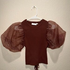 Astr Chocolate Puff Sleeve Top